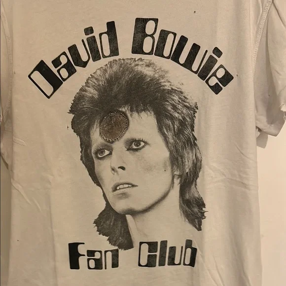 MadeWorn vintage David Bowie white tee size small w/ glitter effect in middle - Picture 2 of 13